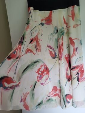 Jones New York Floral Silk Maxi Skirt in Black, Cream, Pink and Green